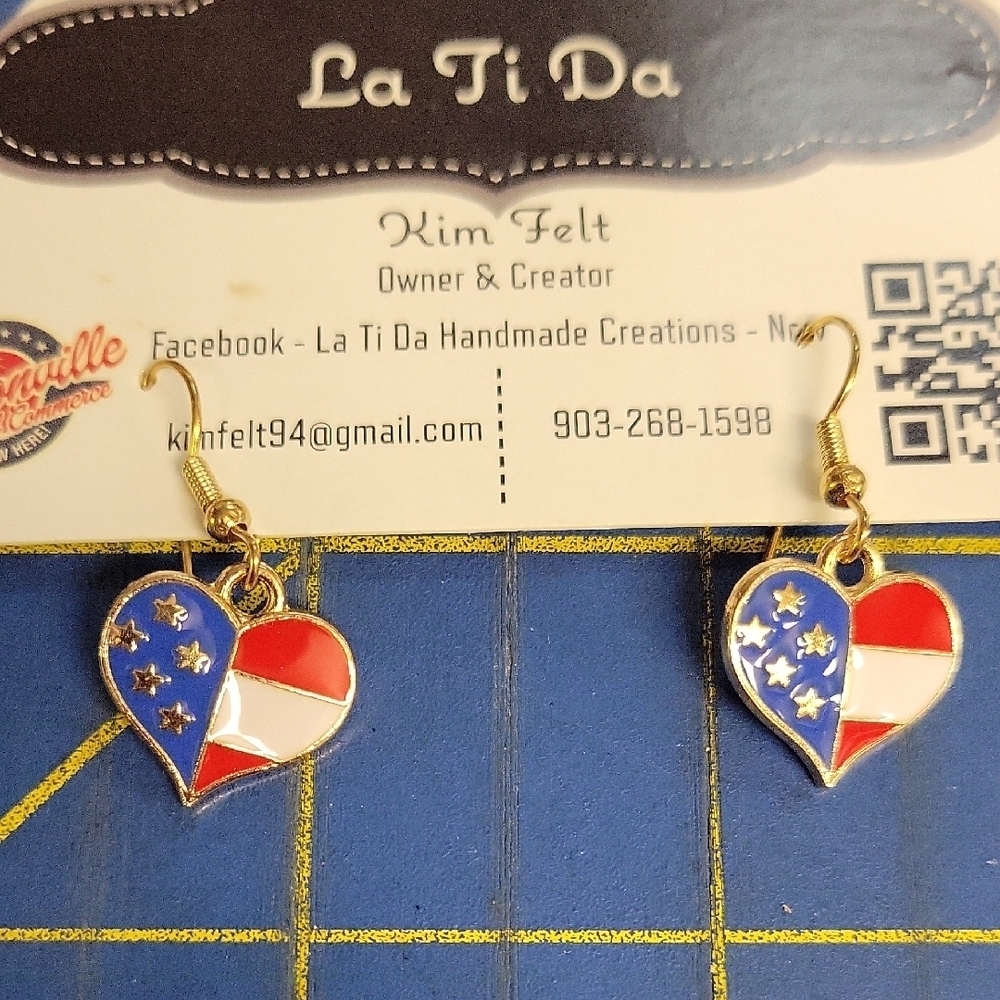Patriotic Heart Earrings America 4th of July Flag